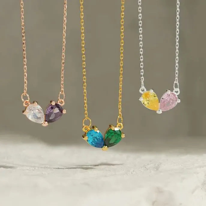 MOTHER AND DAUGHTER FOREVER LINKED TOGETHER CUSTOM HEART BIRTHSTONES BRACELET
