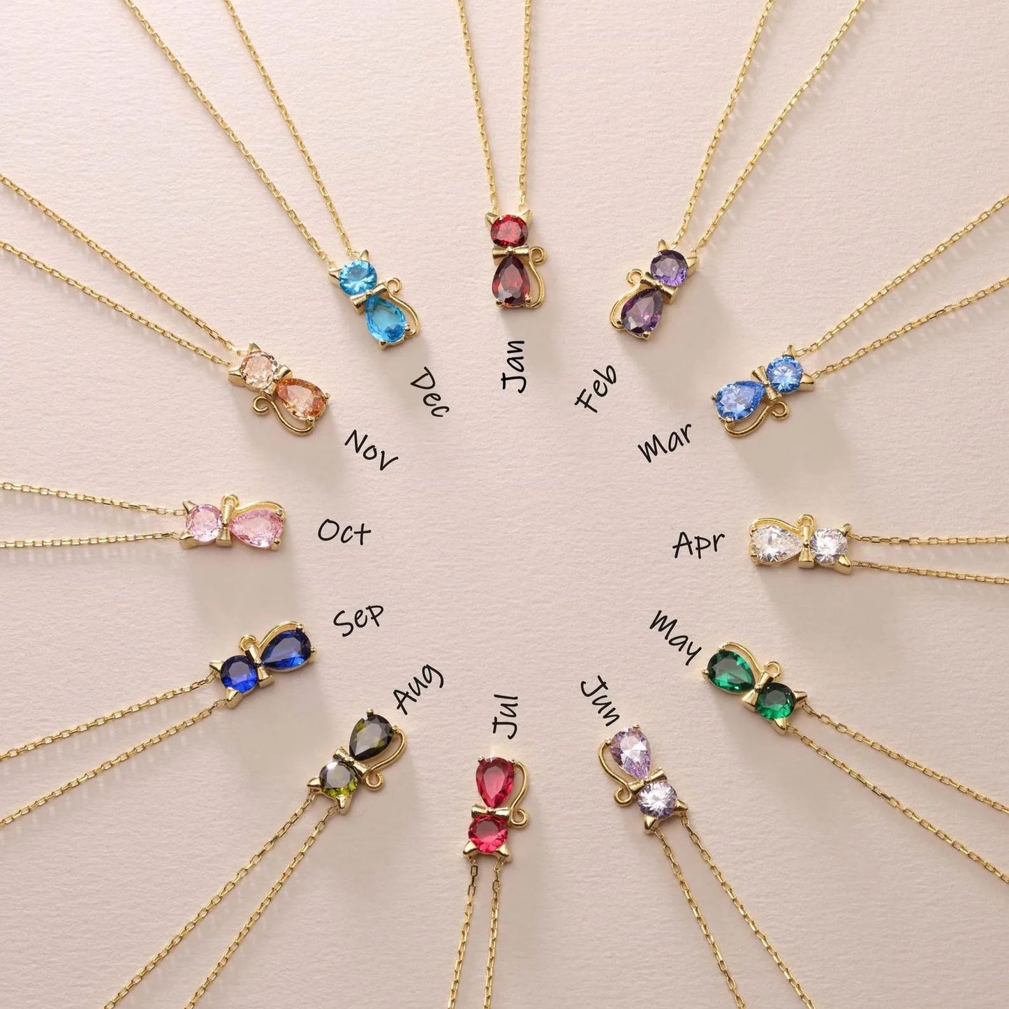 For Cat Lover-Birthstone Kitten Necklace