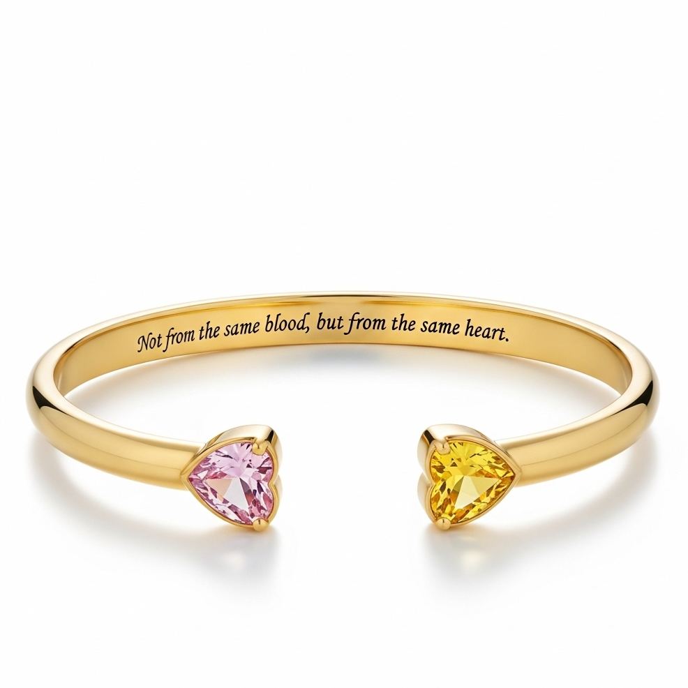 For Friend - Custom Double Heart Birthstones Bracelet