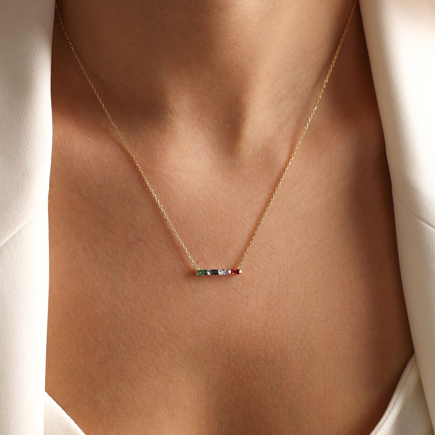 For Friend- Custom Baguette Birthstone Necklace