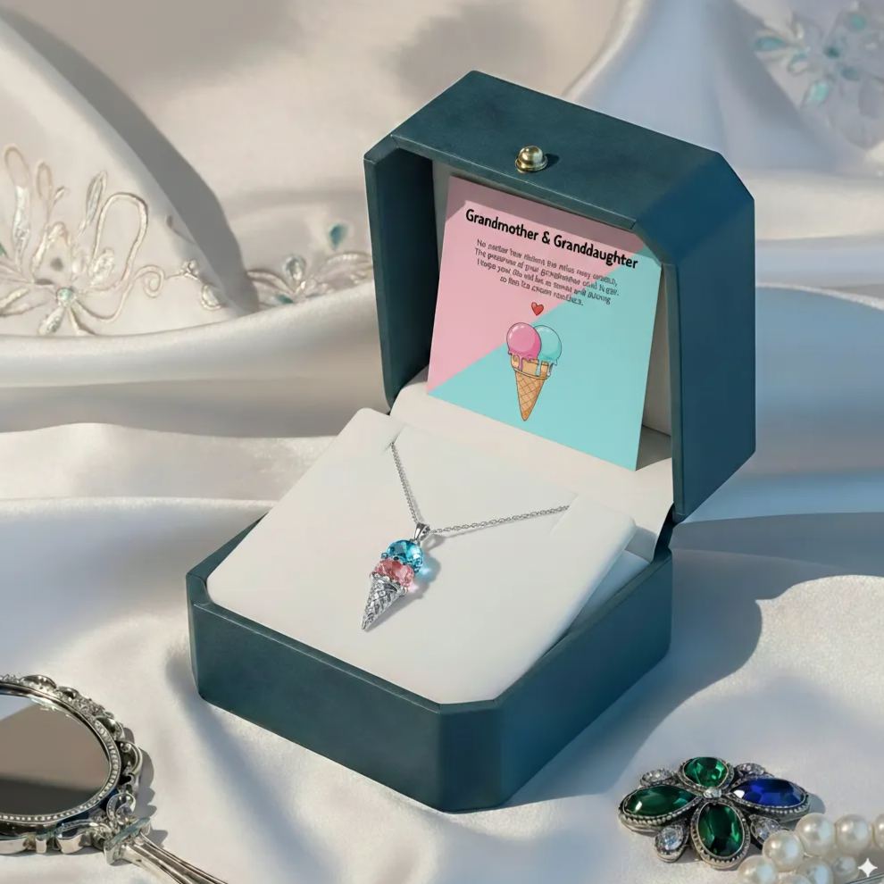 For Granddaughter- Custom Sweet Ice Cream Birthstones Necklace