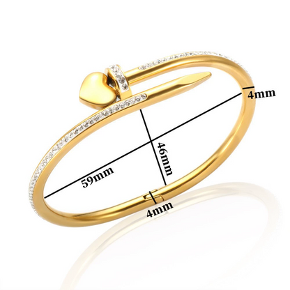 “Nailed My Heart” – Diamond Nail & Heart Bangle