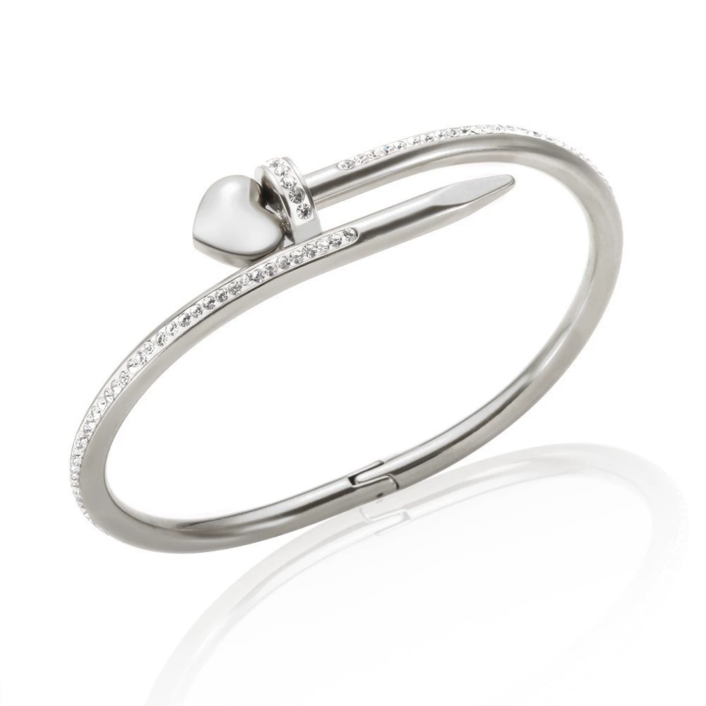 “Nailed My Heart” – Diamond Nail & Heart Bangle