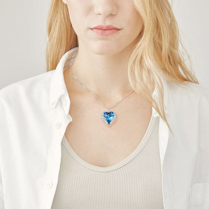 Blue Heart Angel Wing Memorial Necklace