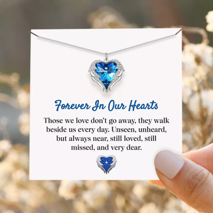 Blue Heart Angel Wing Memorial Necklace
