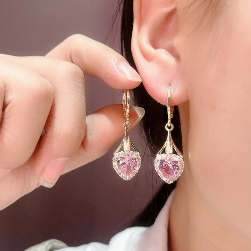 💐 Mother'Day Pre-Sale 💝- Pink Crystal Love Heart Earrings