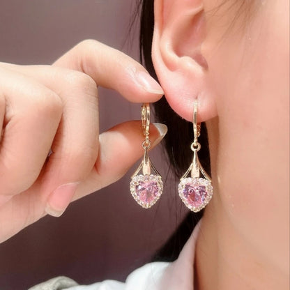 💐 Mother'Day Pre-Sale 💝- Pink Crystal Love Heart Earrings