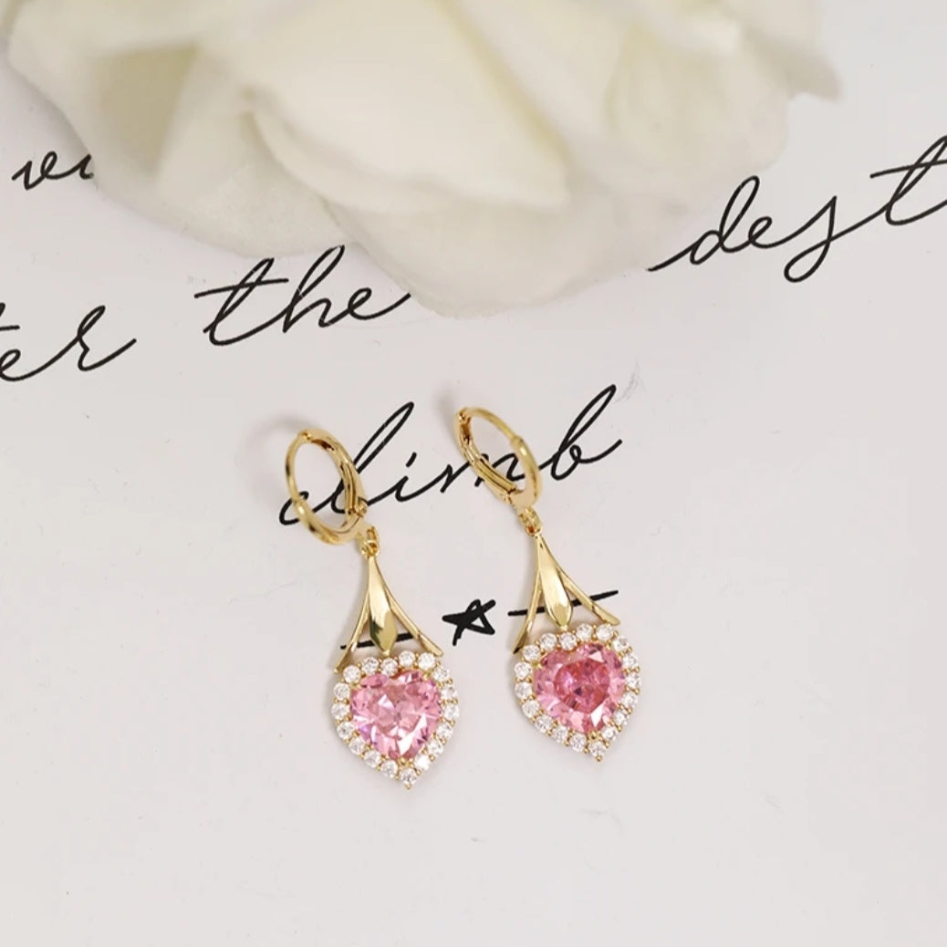 💐 Mother'Day Pre-Sale 💝- Pink Crystal Love Heart Earrings