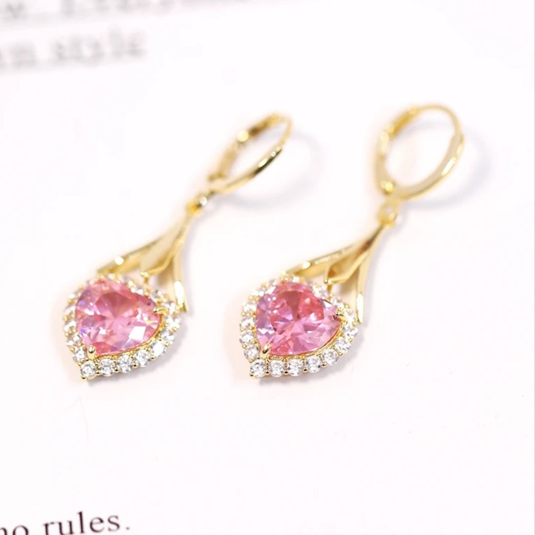 💐 Mother'Day Pre-Sale 💝- Pink Crystal Love Heart Earrings