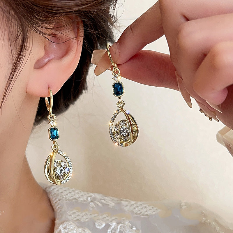 Diamond-Studded Water Drop Earrings