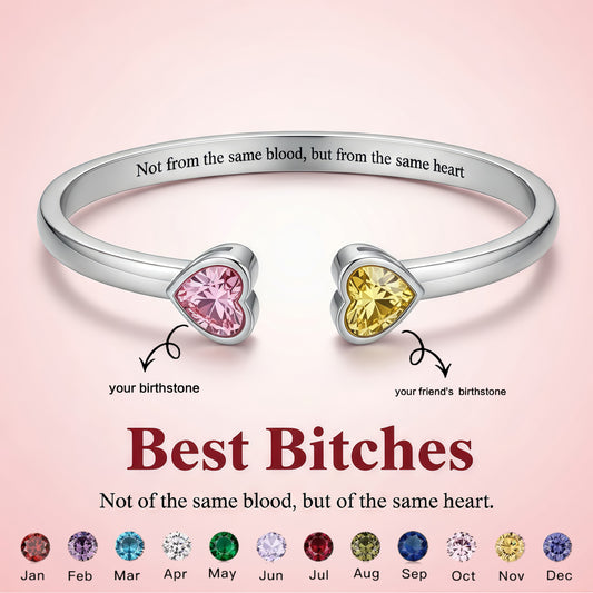 For Friend - Custom Double Heart Birthstones Bracelet