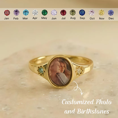 For Love-Photo Birthstone Custom Ring