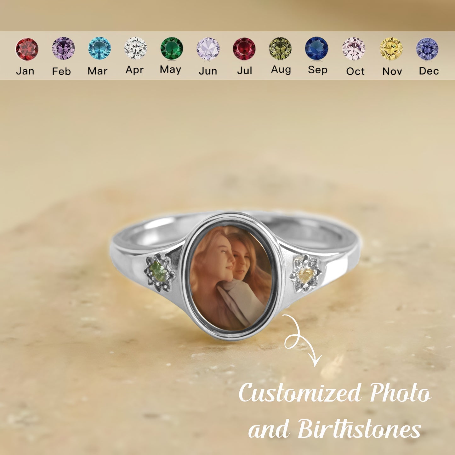 For Love-Photo Birthstone Custom Ring