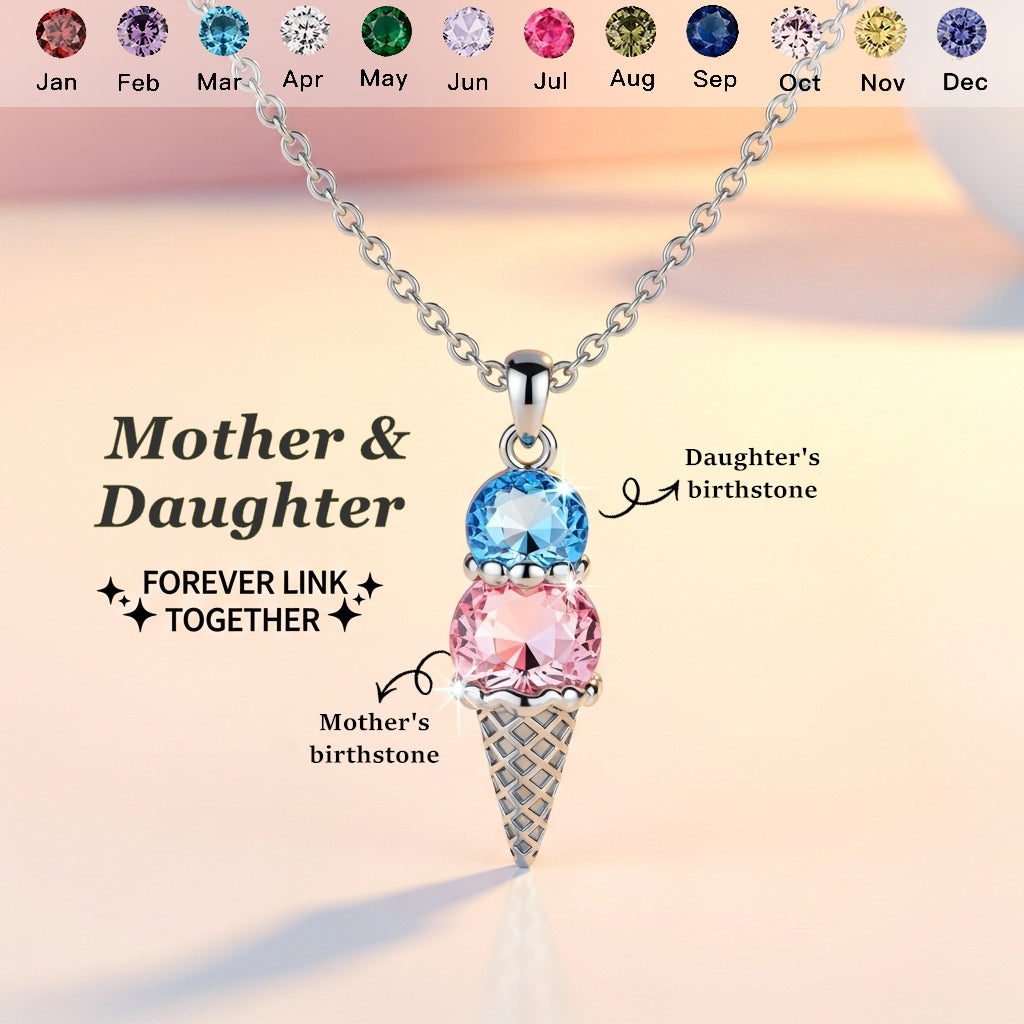 Mother's  Sweet Ice Cream Custom Birthstones Necklace