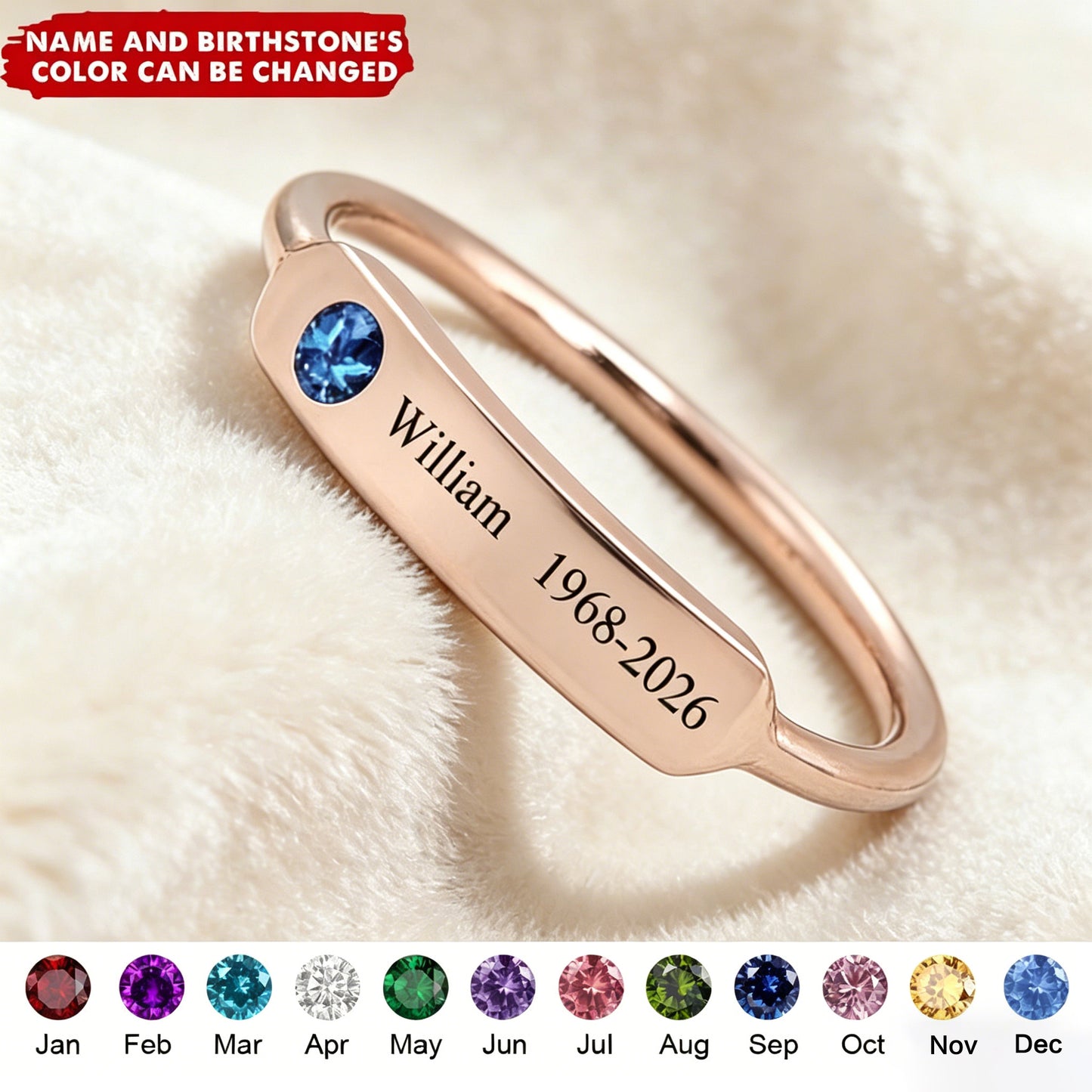 FOR MEMORIAL - PERSONALIZED NAME & BIRTHSTONE RING
