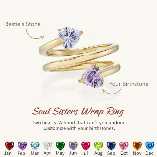 Forever Besties Twin Hearts Birthstone Wrap Ring