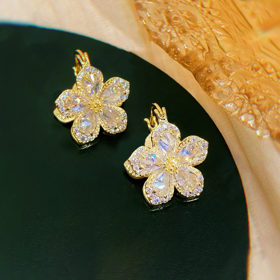 Front and Back Wearable Zircon Flower Earrings