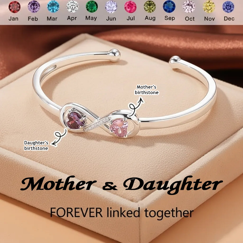 Mother&Daughter Double Heart Custom Birthstones Infinity  Bracelet