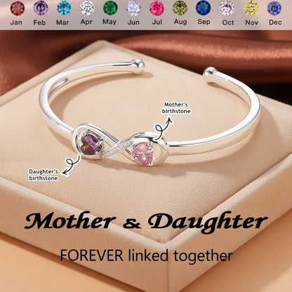 Mother&Daughter Double Heart Custom Birthstones Infinity  Bracelet