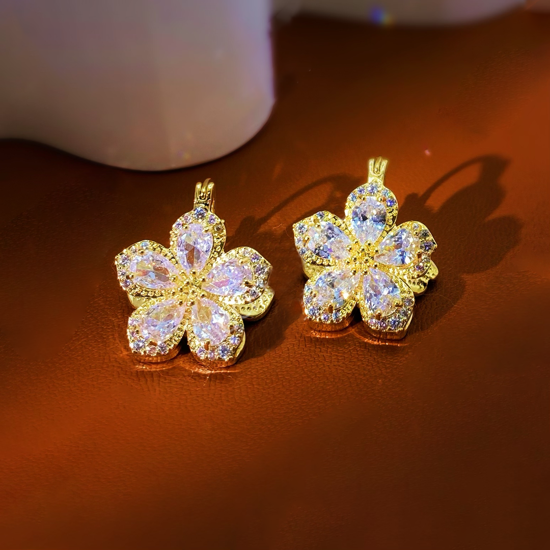 Front and Back Wearable Zircon Flower Earrings