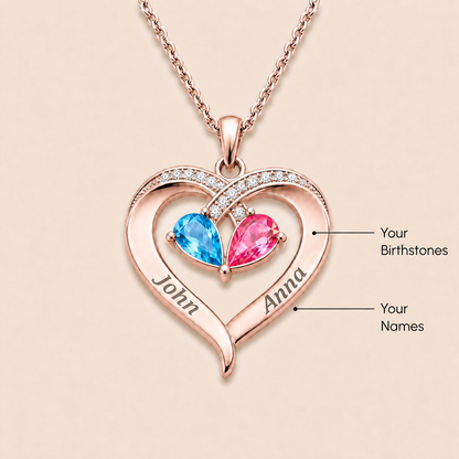 To My Love – Custom Double Birthstones&Name Heart Necklace
