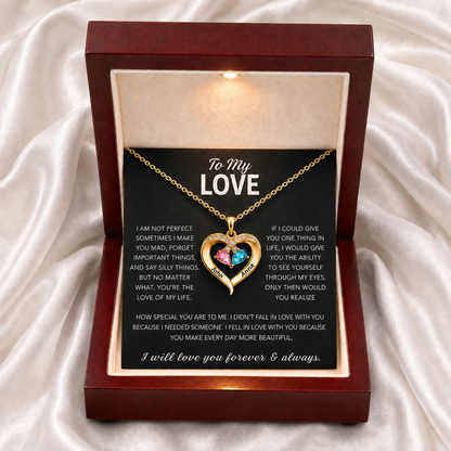 To My Love – Custom Double Birthstones&Name Heart Necklace