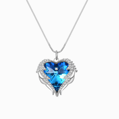 Blue Heart Angel Wing Memorial Necklace