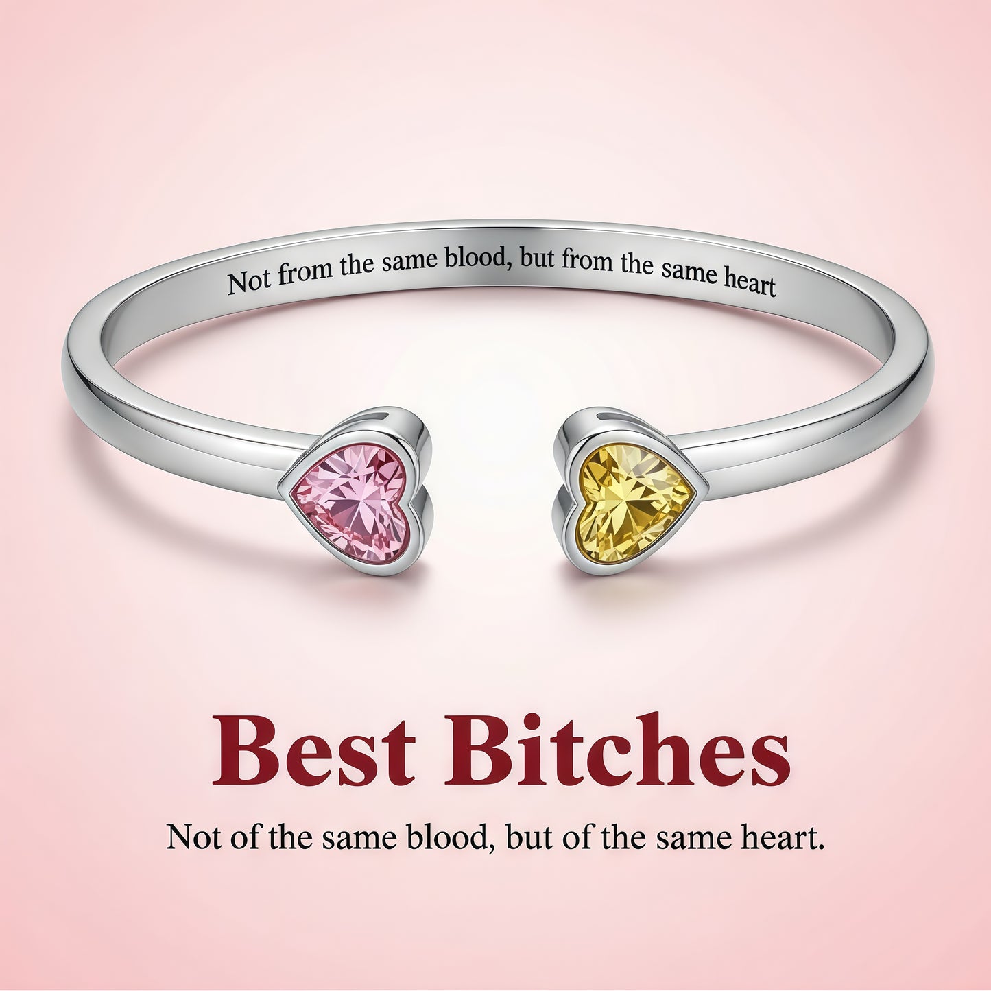 For Friend - Custom Double Heart Birthstones Bracelet