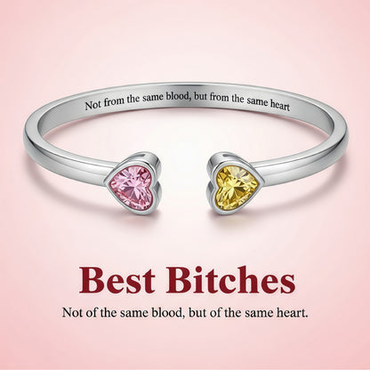 For Friend - Custom Double Heart Birthstones Bracelet
