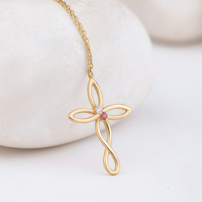 FOR LOVE- CUSTOM FAMILY BIRTHSTONE CROSS NECKLACE