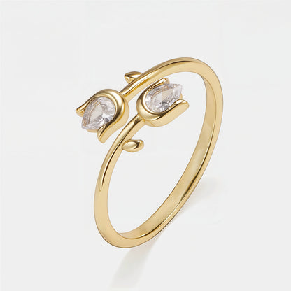 🌷Mother&Daughter Double Birthstones Tulip Ring