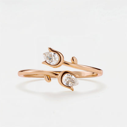 🌷Mother&Daughter Double Birthstones Tulip Ring