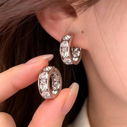 French Style Minimalist Diamond Hoop Earrings