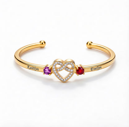 Mother And Daughter Heart Custom Birthstone&Name Bracelet