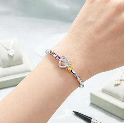 Mother And Daughter Heart Custom Birthstone&Name Bracelet