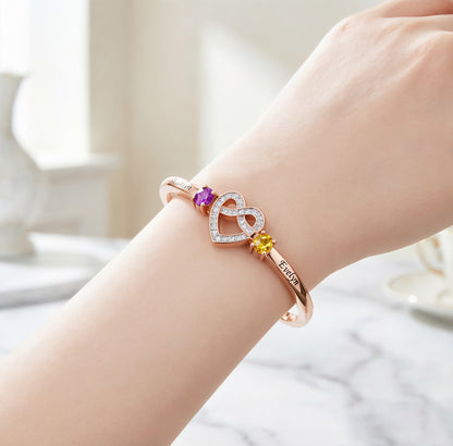 Mother And Daughter Heart Custom Birthstone&Name Bracelet
