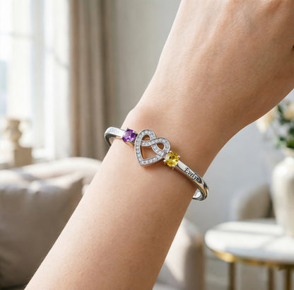 Mother And Daughter Heart Custom Birthstone&Name Bracelet
