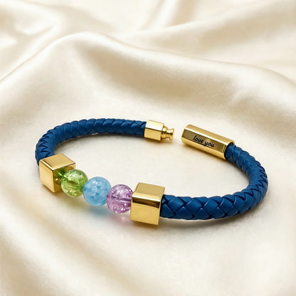 For Love- Personalized Birthstone Leather Bead Bracelet