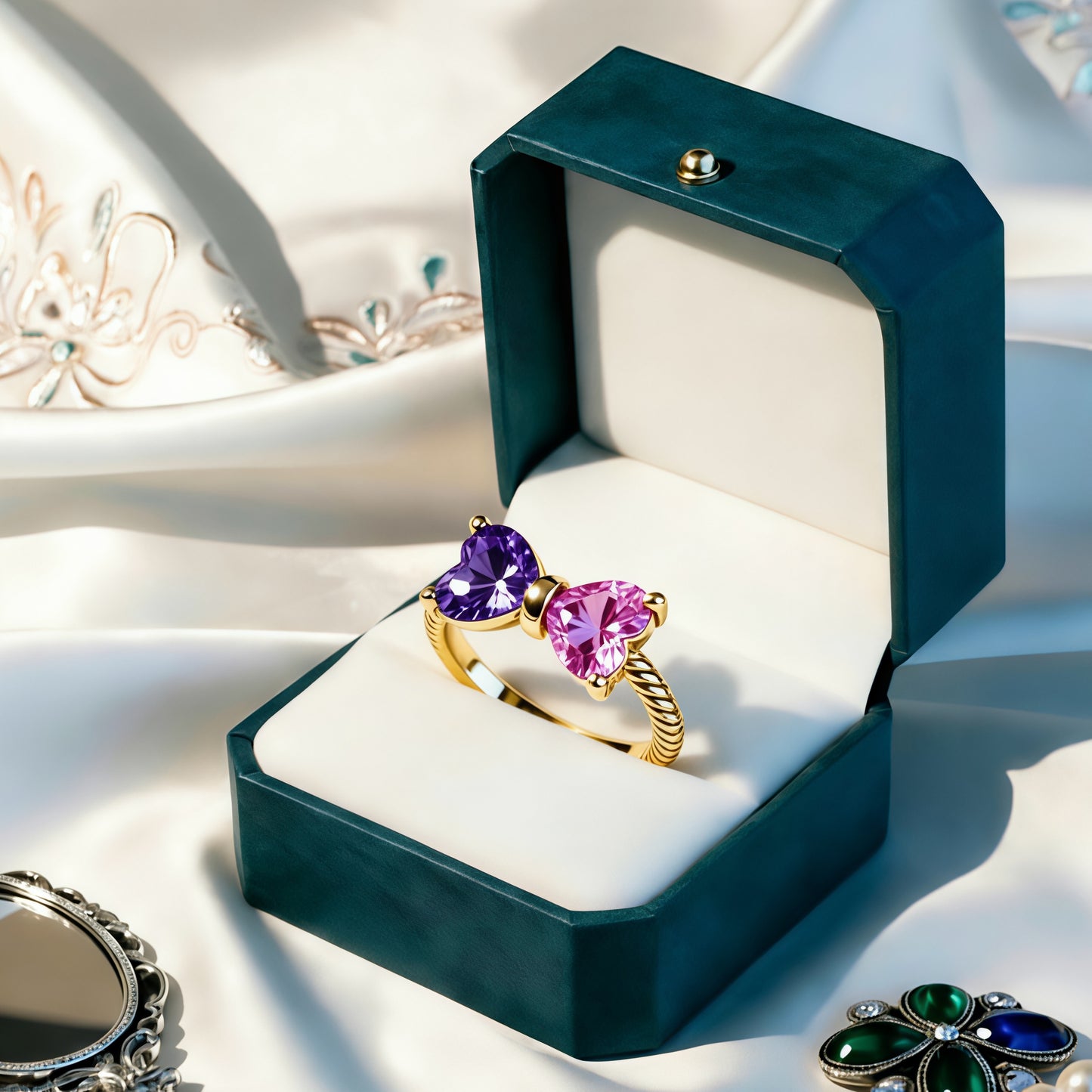 🎀Mother&Daughter Double Birthstones Bow Ring