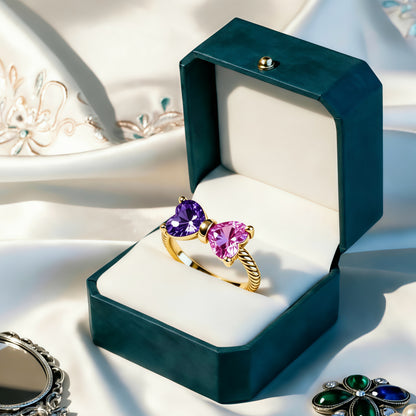 🎀Mother&Daughter Double Birthstones Bow Ring