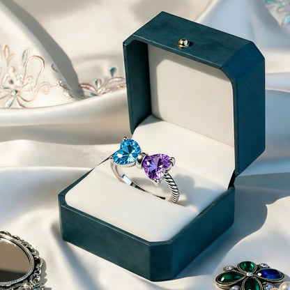 🎀Mother&Daughter Double Birthstones Bow Ring