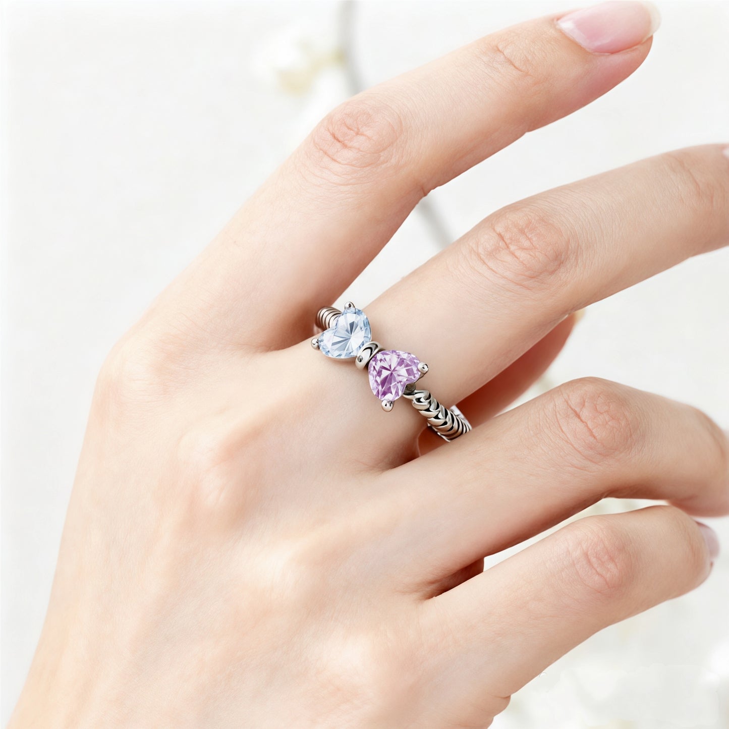 🎀Mother&Daughter Double Birthstones Bow Ring