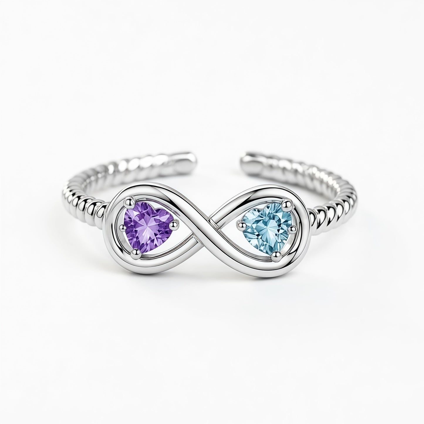 Mother&Daughter Connected By Heart Double Birthstones Infinity Ring