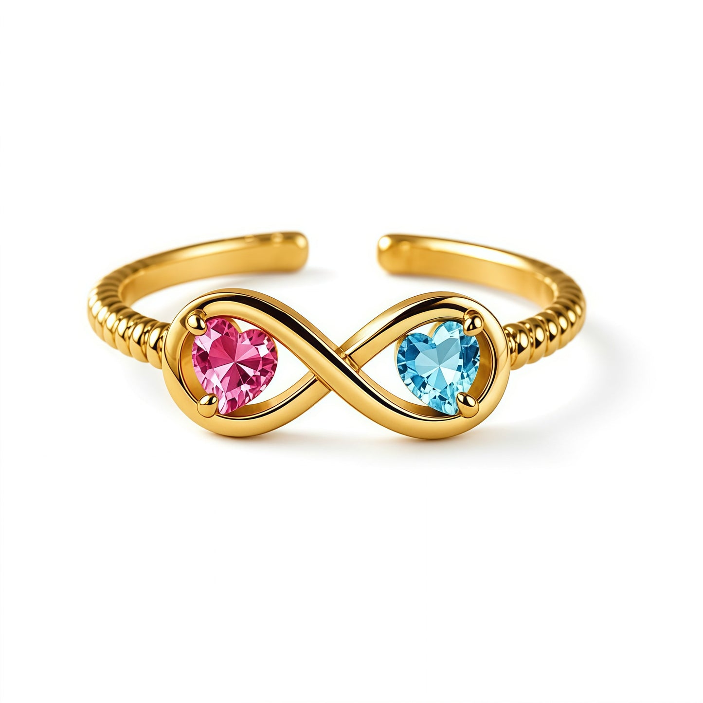 Mother&Daughter Connected By Heart Double Birthstones Infinity Ring