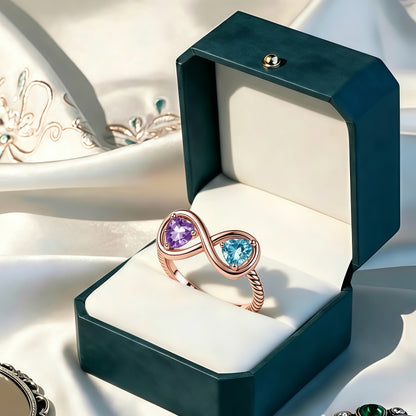 Mother&Daughter Connected By Heart Double Birthstones Infinity Ring