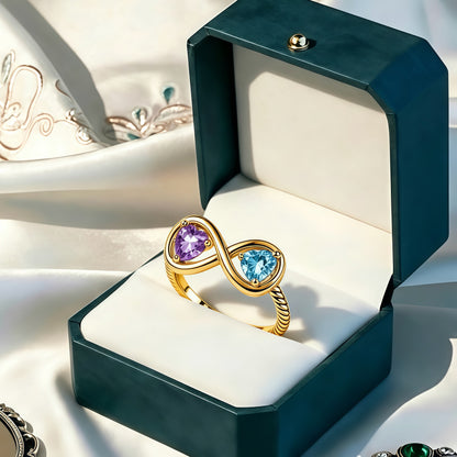 Mother&Daughter Connected By Heart Double Birthstones Infinity Ring