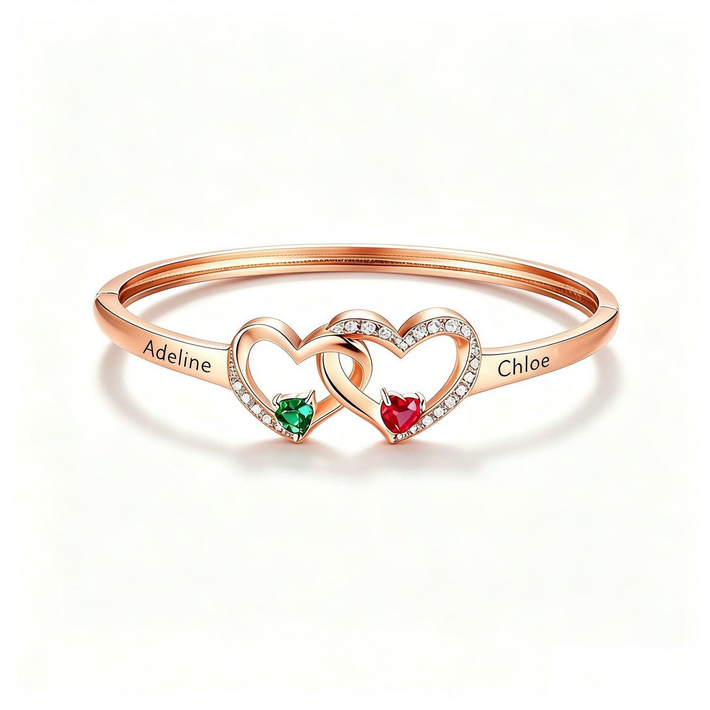 Personalized Grandmother And Granddaughter Double Heart Birthstone&Name Bracelet
