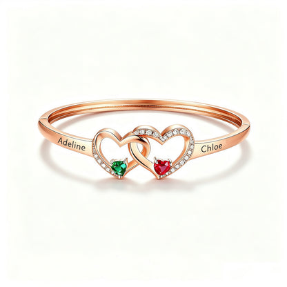 Personalized Grandmother And Granddaughter Double Heart Birthstone&Name Bracelet