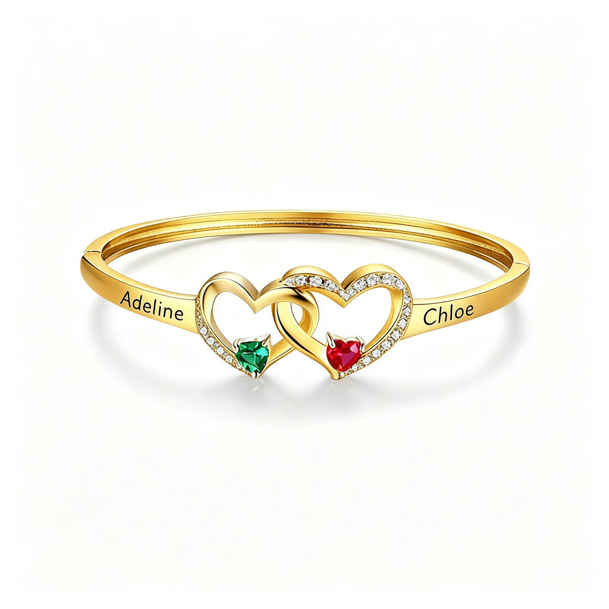 Personalized Grandmother And Granddaughter Double Heart Birthstone&Name Bracelet