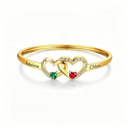 Personalized Grandmother And Granddaughter Double Heart Birthstone&Name Bracelet